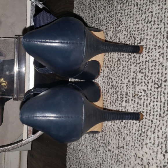 Tory Burch Navy Blue Ribbon Heels 9 1/2 - Picture 6 of 8